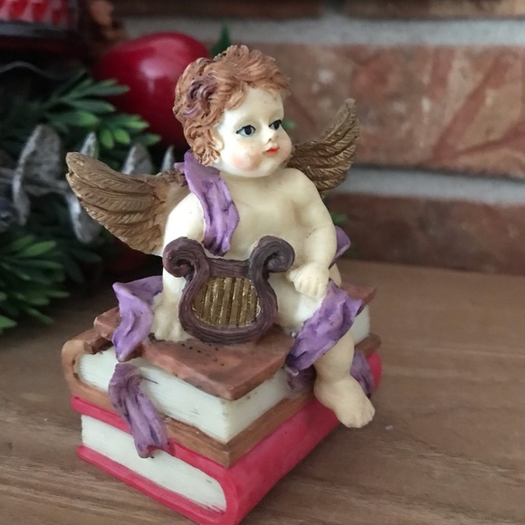 Rare Vintage Cherub Playing Harp Trinket Box - Picture 2 of 6
